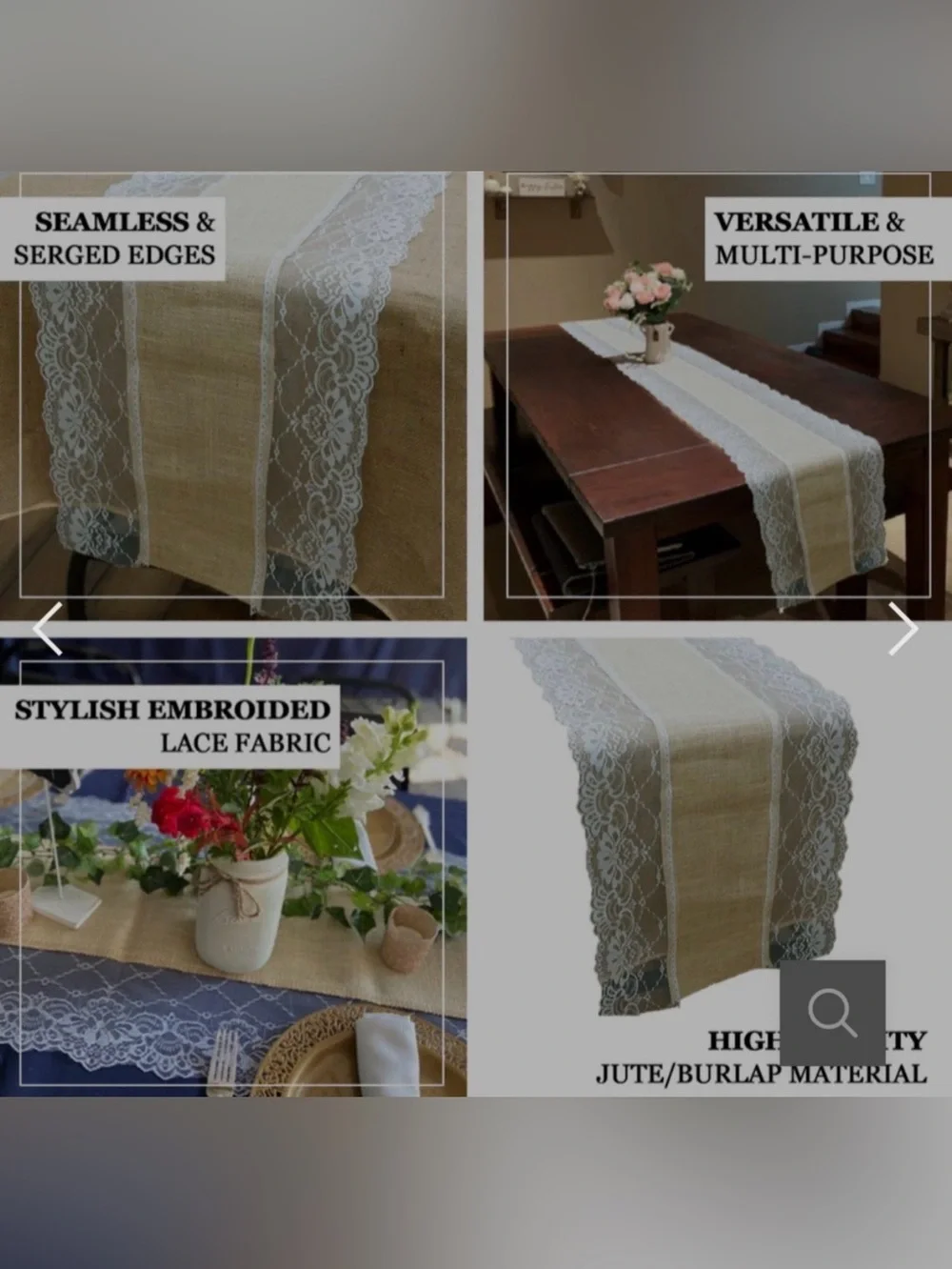 Burlap and Lace Table Runners - 6 runners